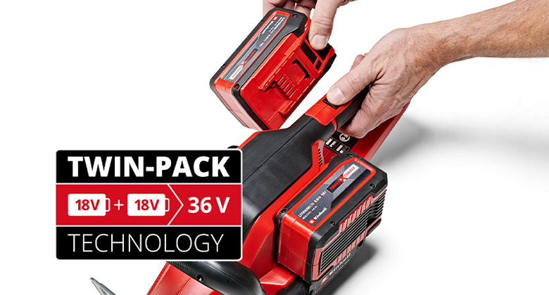 Технологія Einhell Twin-Pack із двома акумуляторами 18 В
