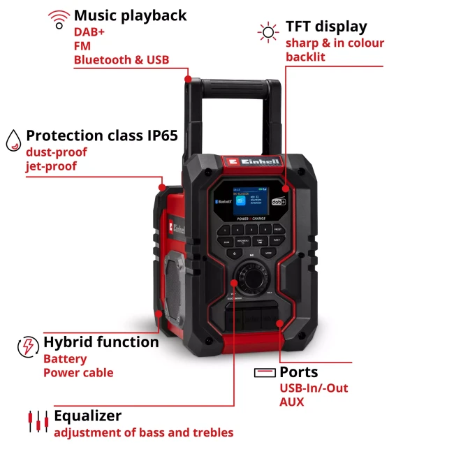 Гібридна радіостанція Einhell TE-CR 18 Li DAB+/FM/BT - Solo (3407995)