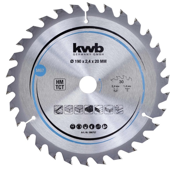 HW/TCT Пильный диск по дереву kwb 190×20x2,4 мм T30 (586757)