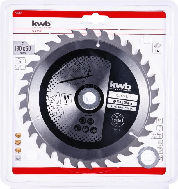 HW/TCT Пильний диск по дереву kwb 190×30x2,4 мм T30, M69, kwb (586959) HW/TCT Пильний диск по дереву kwb 190×30x2,4 мм T30, M69, kwb (586959)