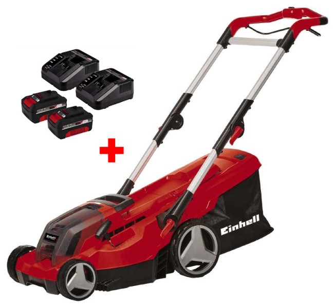 Акция! Набор Газонокосилка аккумуляторная Einhell GE-CM 36/37 Li-Solo + 2 зарядных устройства и 2 аккумулятора 18V 4,0 Ah (3413172,4512042-2 шт.)