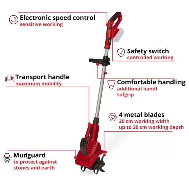Набір культиватор акумуляторний Einhell GE-CR 18/20 Li E Solo + Starter Kit PXC 18V 4,0 Ah (3431210, 4512042)