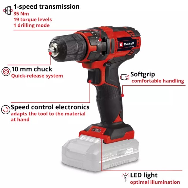 Набор шуруповерт Einhell TC-CD 18/35 Li Solo + Starter Kit 18V 2,5 Ah (4513927 Kit 2.5)