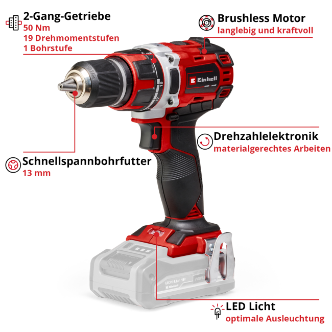 Набір шуруповерт безщітковий Einhell TP-CD 18/50 Li BL Solo + зарядний пристрій і акумулятор 18V 4,0 Ah (4513887,4512042)