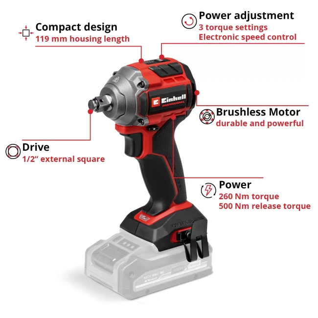 Ударный гайковерт аккумуляторный бесщеточный Einhell Professional TP-CW 18/260-C Li BL - Solo (4510090) Ударный гайковерт аккумуляторный бесщеточный Einhell Professional TP-CW 18/260-C Li BL - Solo (4510090)