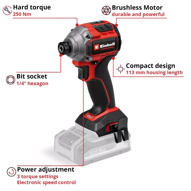 Ударна викрутка безщіткова Einhell Professional TP-CI 18/250-C Li BL - Solo (4510095)