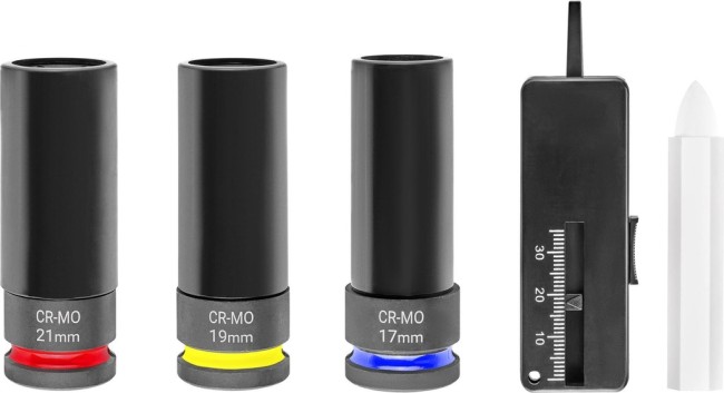 Набір ударних головок Einhell, 3 шт, вимірювач протектора і біла крейда для шин (109273)