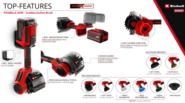 Аккумуляторный очиститель поверхностей Einhell PICOBELLA 18/90 (3424220) Аккумуляторный очиститель поверхностей Einhell PICOBELLA 18/90 (3424220)