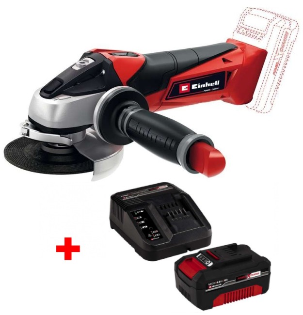 Акция! Набор угловая шлифмашина Einhell TE-AG 18/115 Li Solo + зарядное устройство и аккумулятор 18V 4,0 Ah (4431110,4512042)