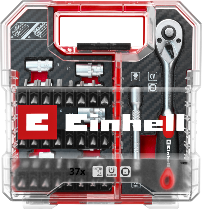 Набір біт і головок з трещіткою Einhell, 37 шт, L-Case (109022)