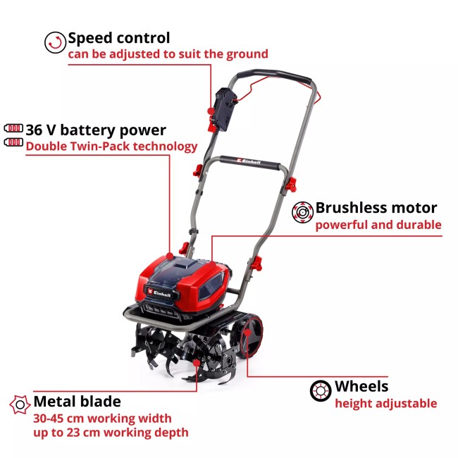Культиватор безщітковий акумуляторний Einhell GP-CR 36/45 Li E BL- Solo (3431220)