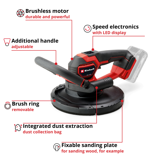 Шлифмашина для стен аккумуляторная бесщеточная Einhell TP-DWS 18/225 Li BL Solo (4259995) Шлифмашина для стен аккумуляторная бесщеточная Einhell TP-DWS 18/225 Li BL Solo (4259995)