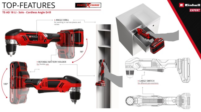 Дрель угловая аккумуляторная Einhell TE-AD 18 Li - Solo (4514290) Дрель угловая аккумуляторная Einhell TE-AD 18 Li - Solo (4514290)