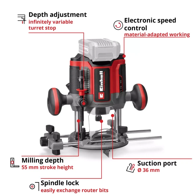 Фрезер акумуляторний безщітковий Einhell Professional TP-RO 18/55 Li BL-Solo (4350425)