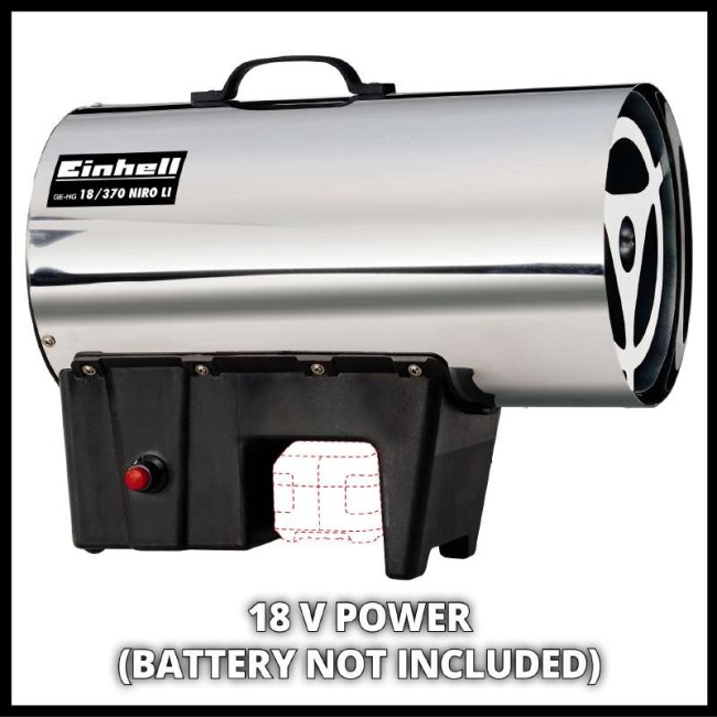 Набор Обогреватель газовый под аккумулятор Einhell GE-HG 18/370 Niro Li - Solo + зарядное устройство и аккумулятор 18V 4,0 Ah (2330805, 4512042)