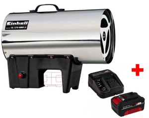 Набор Обогреватель газовый под аккумулятор Einhell GE-HG 18/370 Niro Li - Solo + зарядное устройство и аккумулятор 18V 4,0 Ah (2330805, 4512042)