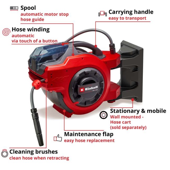 Акумуляторна котушка  зі шлангом 30 м 12,5 мм (1/2 дюйма) Einhell GE-HR 18/30 Li - Solo (4173770)