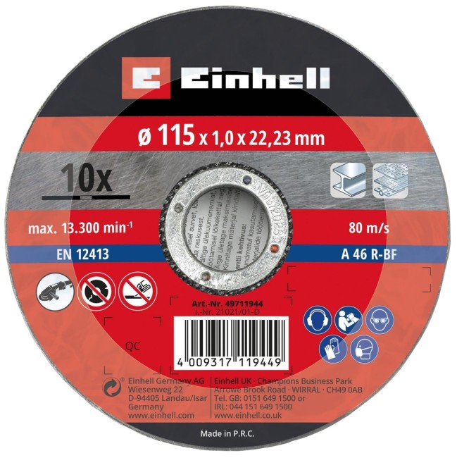 Диск відрізний по металу Einhell, 115х1,0х22,23 мм, 10 шт. (711944) Диск відрізний по металу Einhell, 115х1,0х22,23 мм, 10 шт. (711944)