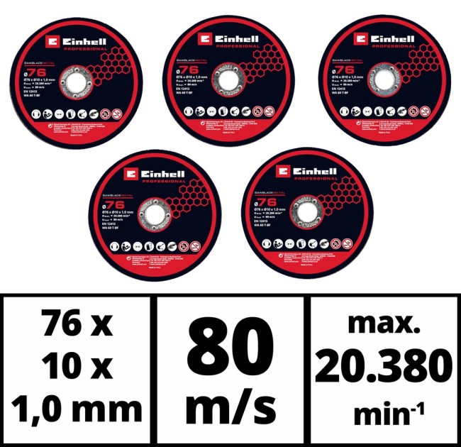 Диск відрізний по металу Einhell,  76х10х1 мм, 5 шт (4440471)