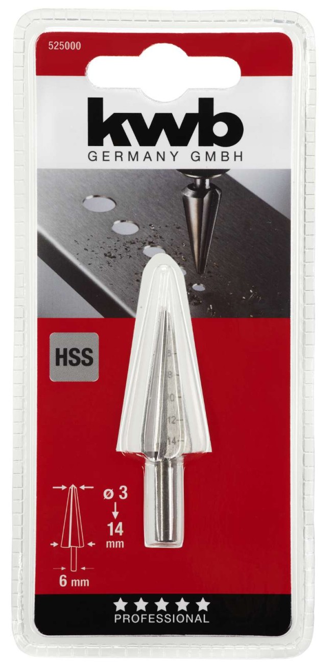 Свердло конусне по металу HSS, 3-14 мм, хвостовик 8 мм, kwb (525000)