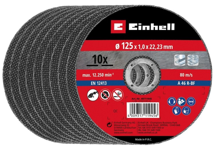 Диск відрізний по металу Einhell, 125х1,0х22,23 мм, 10 шт. (711945)