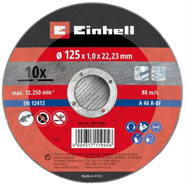Диск відрізний по металу Einhell, 125х1,0х22,23 мм, 10 шт. (711945)