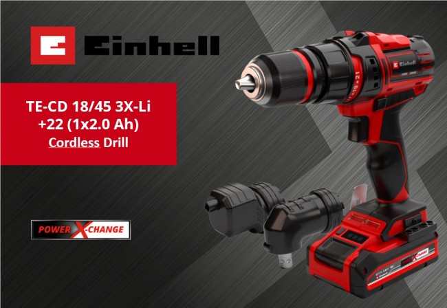Шуруповерт Einhell TE-CD 18/45 3X-Li +22 (1x2,0Ah) (4513990) Шуруповерт Einhell TE-CD 18/45 3X-Li +22 (1x2,0Ah) (4513990)