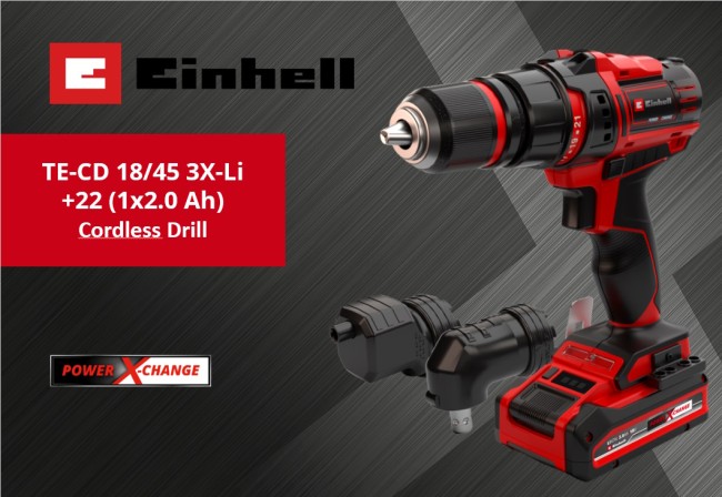 Шуруповерт Einhell TE-CD 18/45 3X-Li +22 (1x2,0Ah) (4513990)