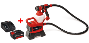 Набор Краскопульт аккумуляторный Einhell TE-SY 18/90 Li-Solo + зарядное устройство и аккумулятор 18V 4,0 Ah (4260040,4512042)