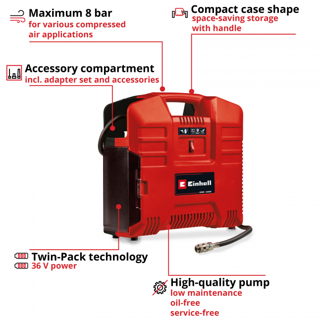 Компресор акумуляторний Einhell TE-AC 36/8 Li OF Set-Solo (4020440) Компресор акумуляторний Einhell TE-AC 36/8 Li OF Set-Solo (4020440)