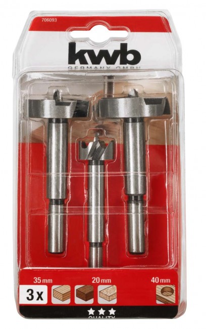 Набір свердел Форстнера 3 шт 20/35/40 мм, kwb (706093) Набір свердел Форстнера 3 шт 20/35/40 мм, kwb (706093)