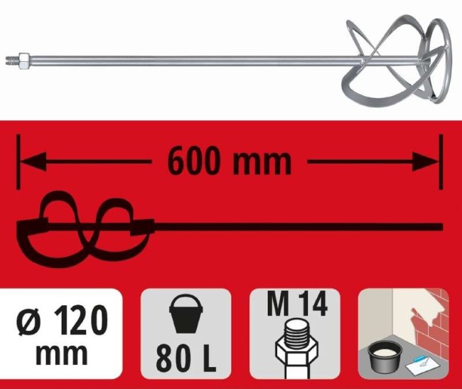 Мешалка для миксера 600х120 мм, М14 kwb (497635)