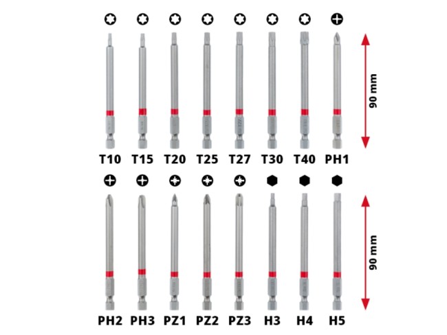 Набір подовжених біт 90 мм, 16 шт в кейсі KWB