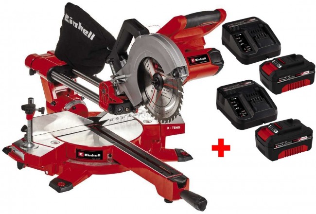 Акция! Набор пила торцовочная аккумуляторная Einhell TE-SM 36/210 Li-Solo + 2 зарядных устройства и 2 аккумулятора 18V 4,0 Ah (4300880,4512042 - 2 шт.)