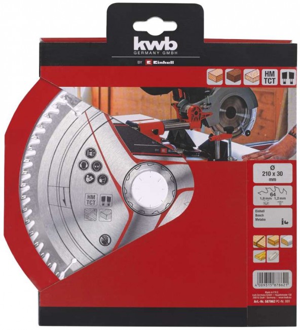 HW/TCT Пильный диск по дереву kwb 210х30x1,8 мм T64 (587862)