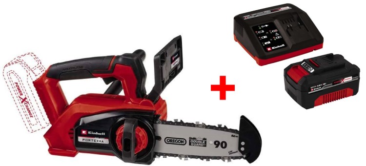 Акция! Набор пила цепная бесщеточная аккумуляторная Einhell FORTEXXA 18/20 TH - Solo + зарядное устройство 18V Power X-Fastcharger 4 A и аккумулятор 18V 4,0 Ah