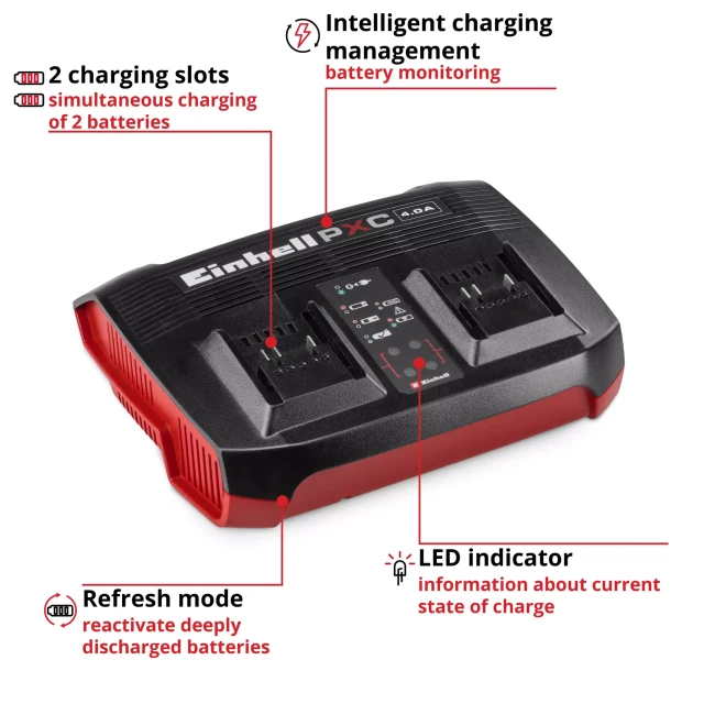 Зарядний пристрій для двох акумуляторів Einhell 18V Power-X-Twincharger 4 A (4512161)