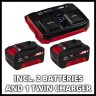 Акция! Набор пила торцовочная аккумуляторная Einhell TE-SM 36/210 Li-Solo + 18V Power-X-Twincharger 3 A и 2 аккумулятора 18V 4,0 Ah