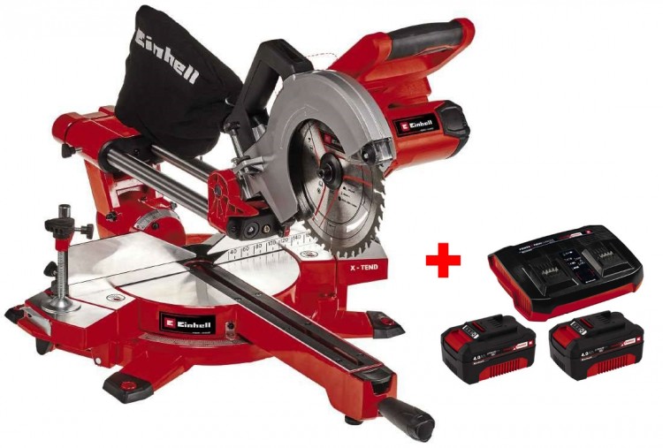 Акция! Набор пила торцовочная аккумуляторная Einhell TE-SM 36/210 Li-Solo + 18V Power-X-Twincharger 3 A и 2 аккумулятора 18V 4,0 Ah