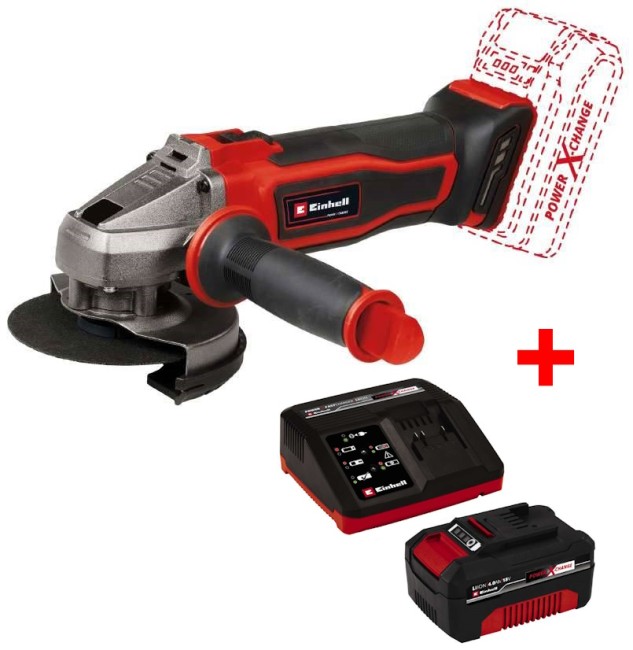 Акция! Угловая аккумуляторная шлифмашина Einhell TE-AG 18/115-2 Li-Solo + зарядное устройство 18V Power X-Fastcharger 4A и аккумулятор 18V 4,0Ah