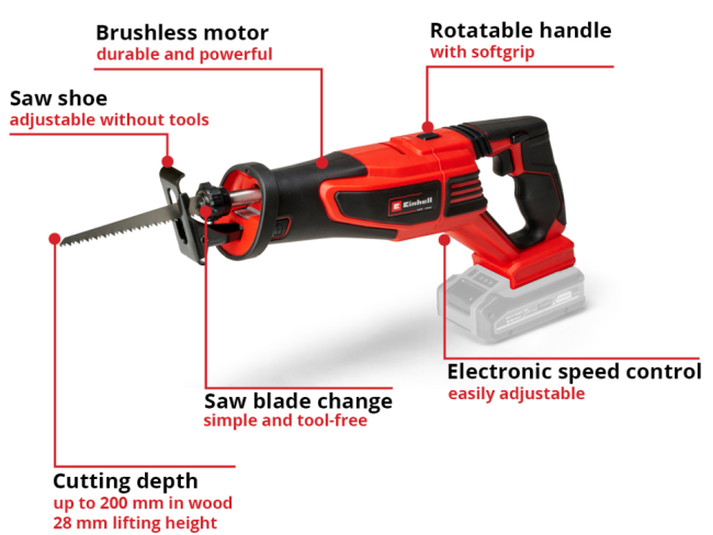 Пила сабельная Einhell TP-AP 18/28 Li BL - Solo + зарядное устройство и аккумулятор 18V 4,0 Ah (4326310, 4512042) Пила сабельная Einhell TP-AP 18/28 Li BL - Solo + зарядное устройство и аккумулятор 18V 4,0 Ah (4326310, 4512042)