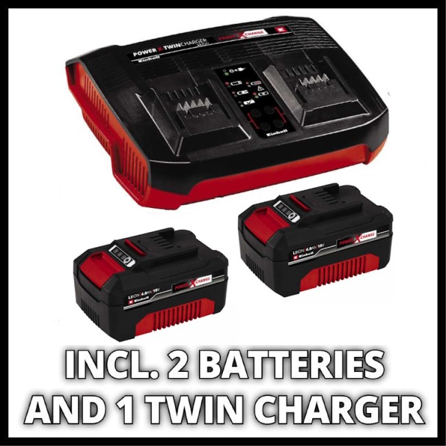 Набір тример акумуляторний безщітковий Einhell GP-CT 36/35 Li BL-Solo + зарядний пристрій 18V Power-X-Twincharger 3 A і 2 акумулятора 18V 4,0 Ah (3411330,4512112)