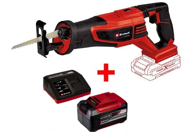 Пила сабельная Einhell TE-AP 18/28 Li BL - Solo + зарядное устройство и аккумулятор 18V 5,2 Ah (4326310,4512114)
