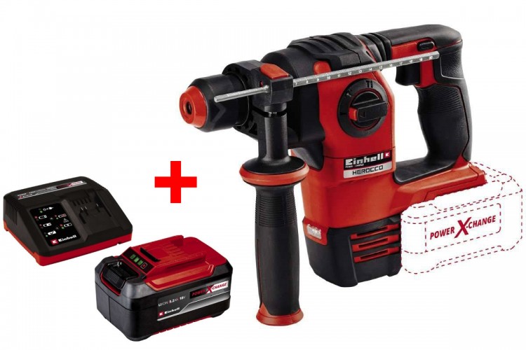 Акция! Набор перфоратор Einhell HEROCCO 18/20 + зарядное устройство 18V Power X-Fastcharger 4 A и аккумулятор 18V 5,2 Ah