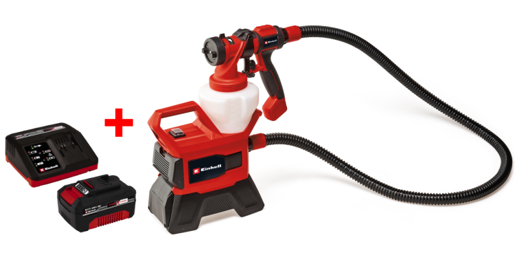 Акция! Набор Краскопульт Einhell TE-SY 18/90 Li-Solo + зарядное устройство 18V Power X-Fastcharger 4 A и аккумулятор 18V 4,0 Ah