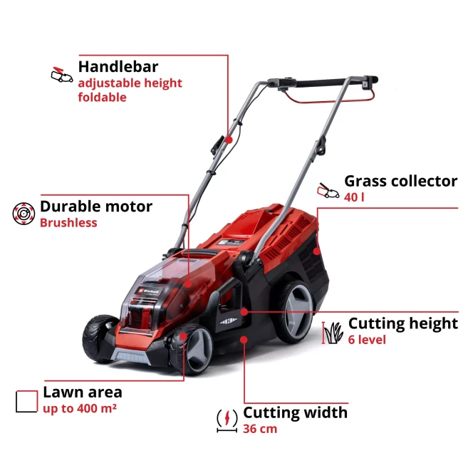 Акумуляторна безщіткова газонокосарка Einhell GE-CM 36/36 Li 2x4.0Ah (3413230)
