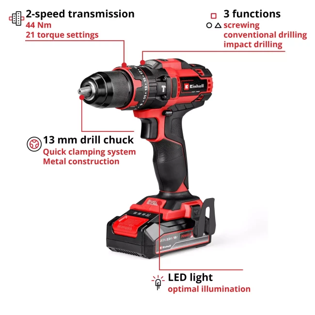 Ударний шуруповерт Einhell TE-CD 18/44 Li-i (1x2,5 Ah) (4514287)